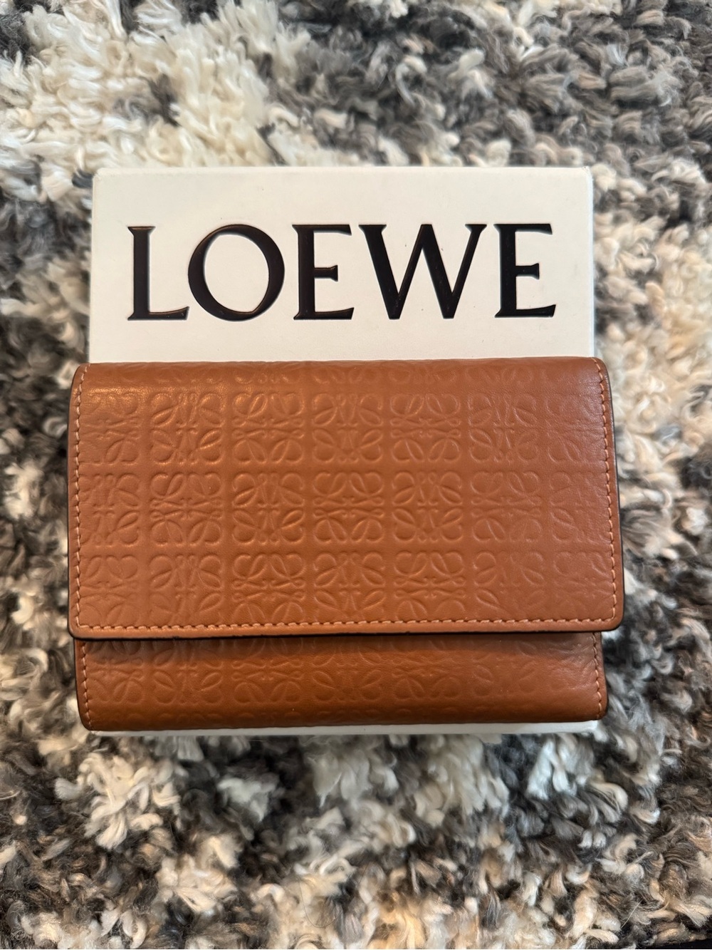 LOEWE Embossed Anagram Leather Wallet in Tan - Picture 1 of 11